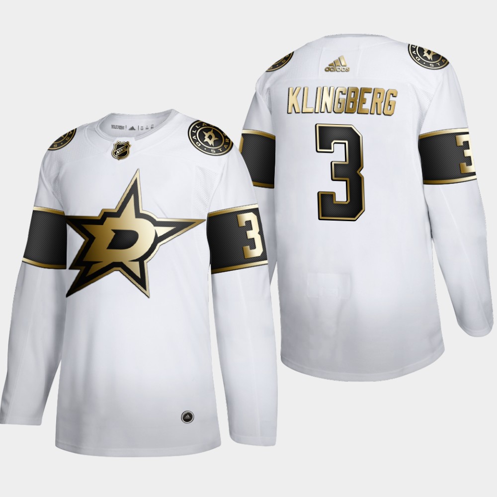 Dallas Stars #3 John Klingberg Men Adidas White Golden Edition Limited Stitched NHL Jersey->dallas stars->NHL Jersey